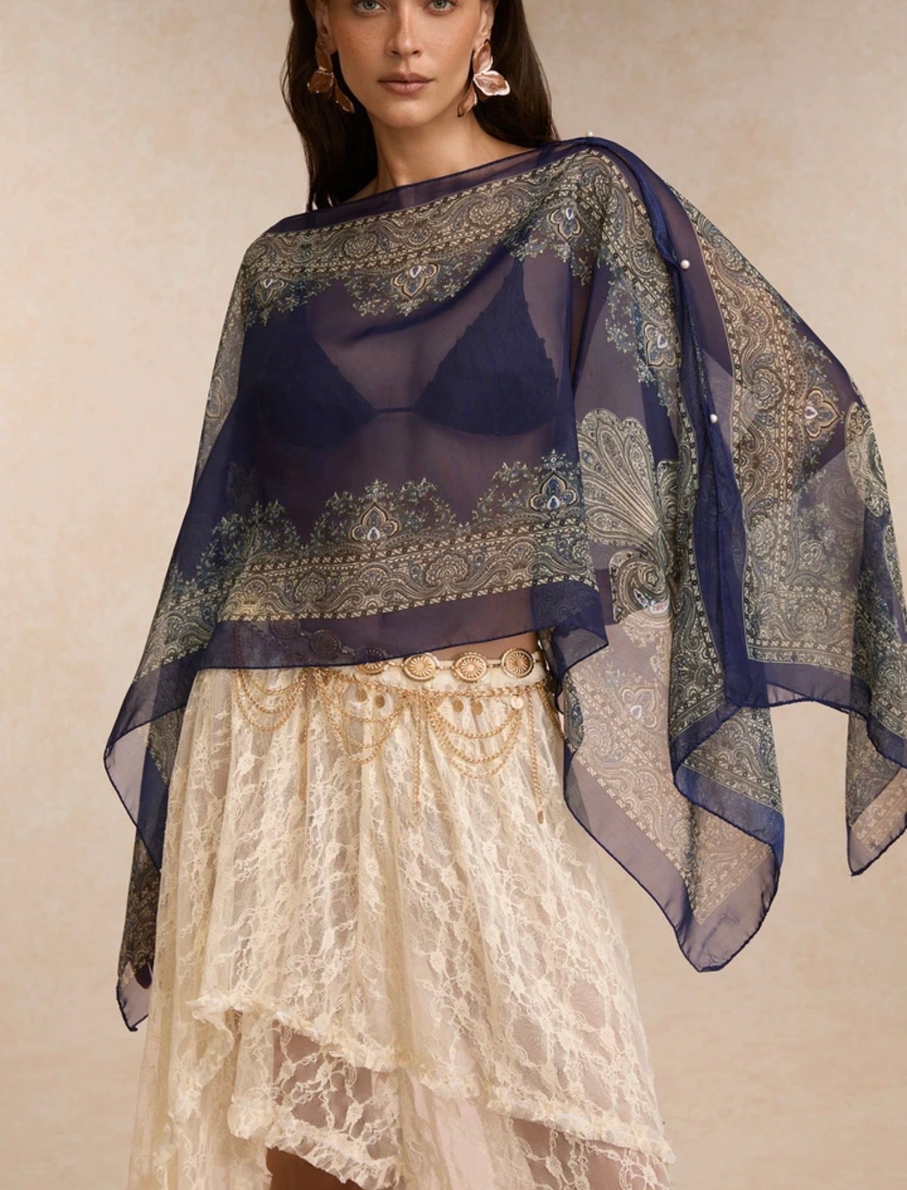 Vintage Botanical Chiffon Blouse