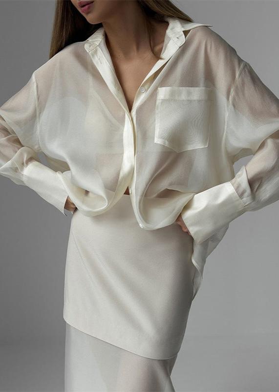 Mesh Shirt and High-Waist Skirt Set