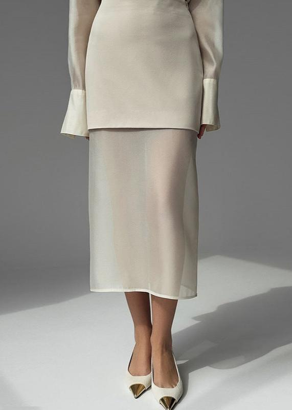Mesh Shirt and High-Waist Skirt Set