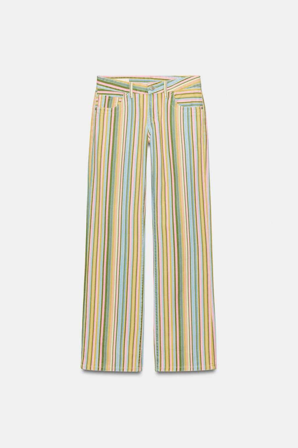 Low Rise Striped Wide Leg Jeans