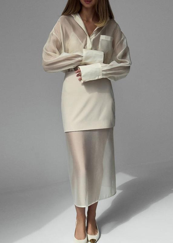 Mesh Shirt and High-Waist Skirt Set